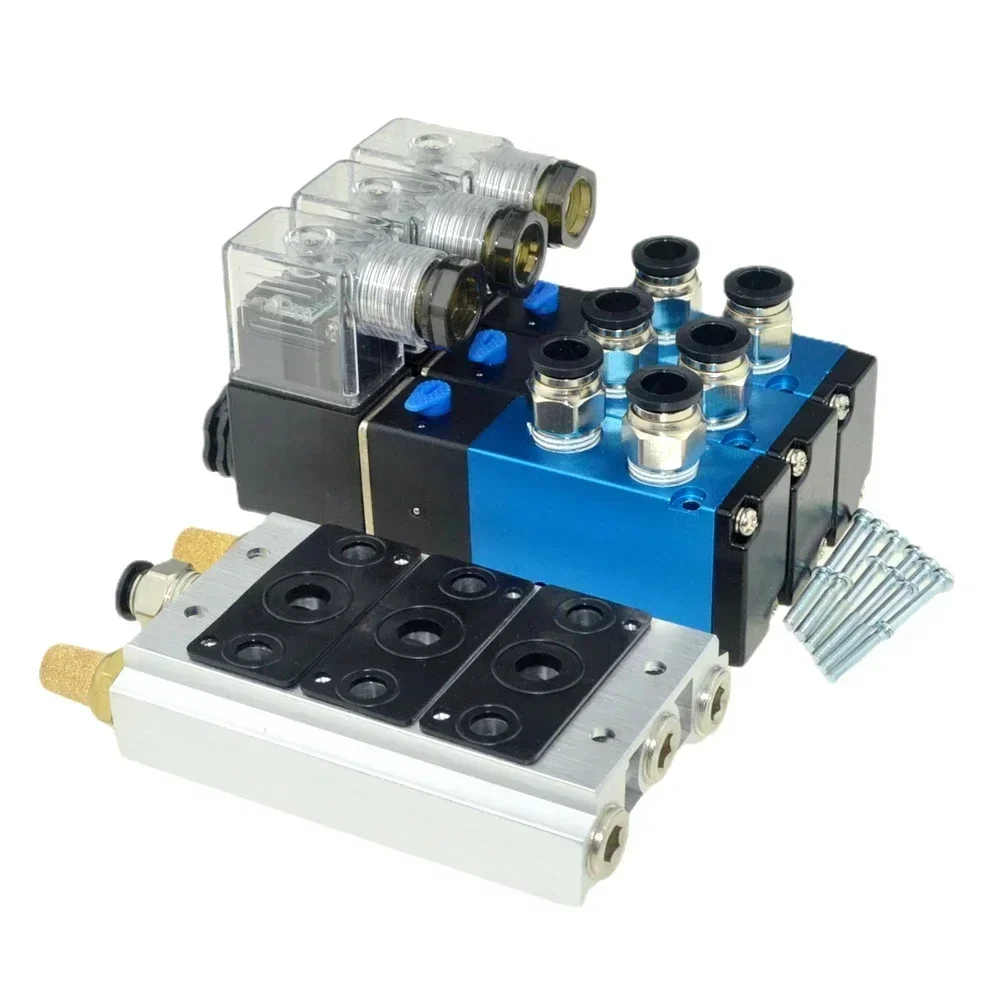 Bloque de válvula magnética solenoide neumática 4V210-08, Base de ajuste de silenciador, estaciones de colector multidireccional, manguera de 6mm y 8mm de 12/24V 110/220V - imagen 3