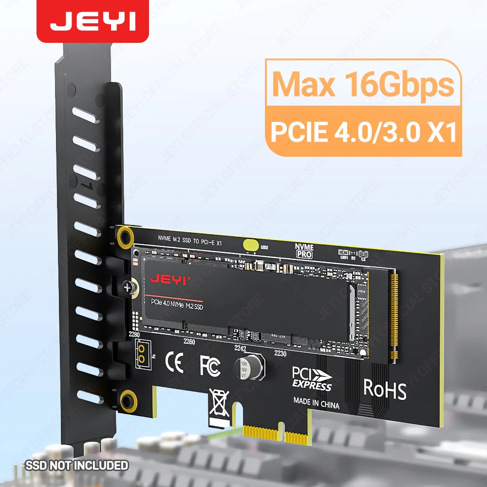 Tarjeta adaptadora JEYI M.2 NVME SSD a PCIe 4,0 x1, tarjeta de expansión 2280 SSD PCIE X1 para PC de escritorio, PCI-E GEN4 16Gbps de velocidad completa SK1