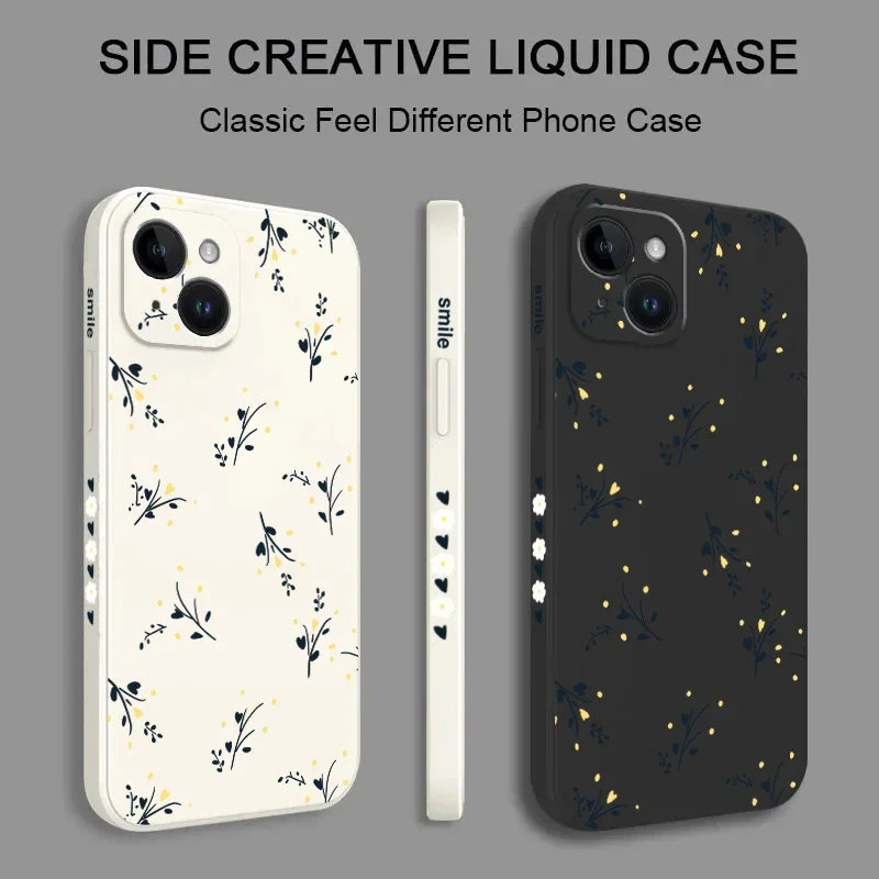 Bonitas flores cuadradas funda de teléfono de silicona para iPhone 15 Pro Max 14 13 12 11 XS X XR 7 8 Plus 15 cubierta de parachoques suave mate a prueba de golpes - imagen 2