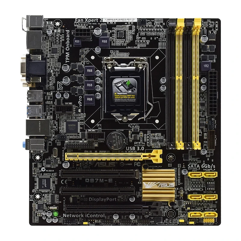 Un primer plano de una placa base de una computadora con un esquema de color amarillo y negro