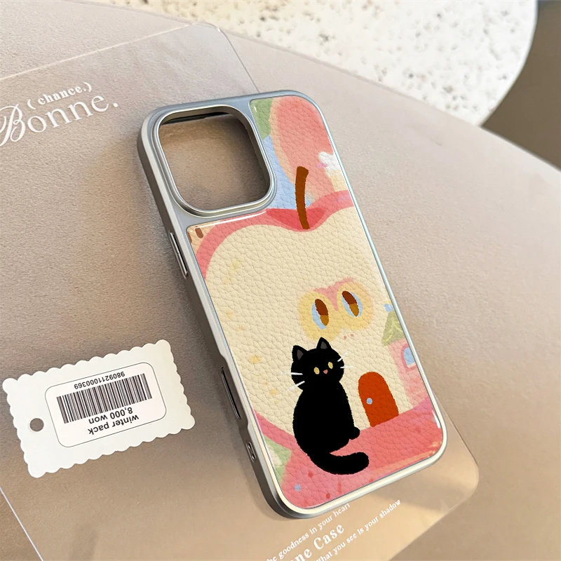 Funda de teléfono con textura de cuero con patrón de gato Apple para iPhone11/12/13/14/15/16/60 Pro Max AIR PLUS - imagen 5