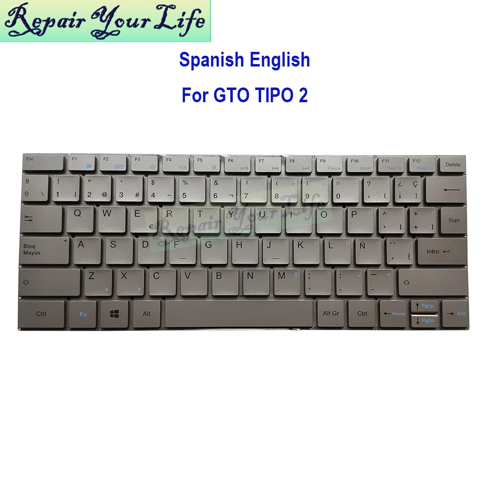 Teclado español de EE. UU. para Gto Tipo 2 MiCompuGTO inglés SP/ES España Fit Latin Laptop Teclado teclas plateadas SCDY-275-1