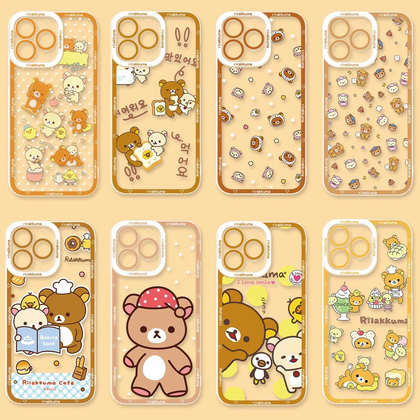 Funda de teléfono para Samsung Galaxy A55 A15 A54 5G A16 A35 A25 S25 S24 Ultra S23 FE S20 S21 S22 Plus, funda transparente con bonito oso Rilakkuma