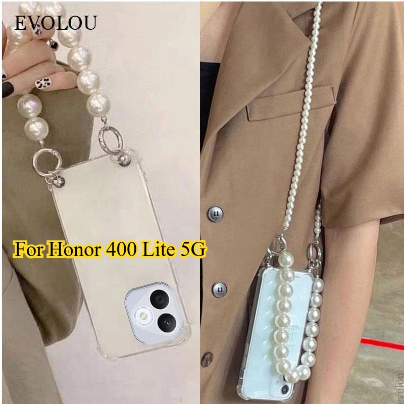 Funda con collar y cordón cruzado con cadena de perlas para Honor 400 Lite 5G Honor400 Lite 400 Pro 200 Smart X8C X9C, funda de TPU a prueba de golpes