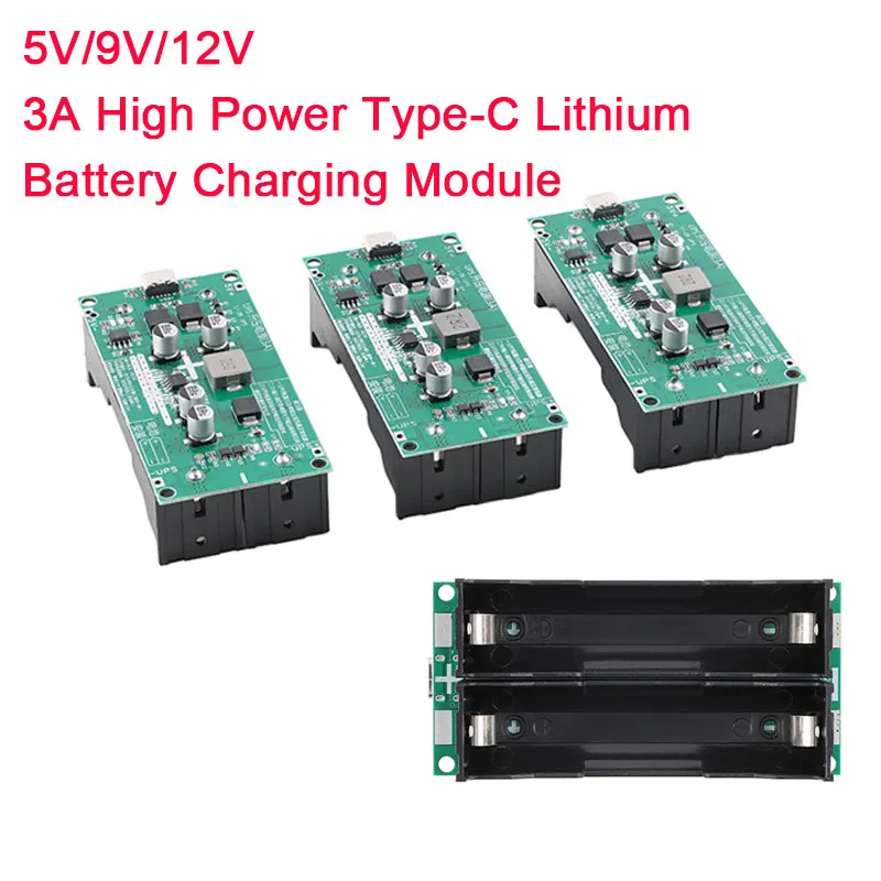 Type-C 15W 3A Fast Charge UPS Power Supply / 18650 Lithium Battery Charger Module DC-DC Step Up Booster Converter 5V 9V 12V