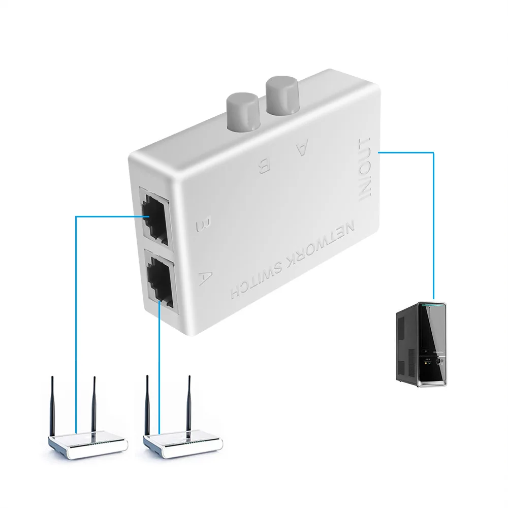 Divisor RJ45 de 2 puertos Mini Internet Red externa interna Conmutador bilater dos en uno salida RJ45-2M - imagen 2