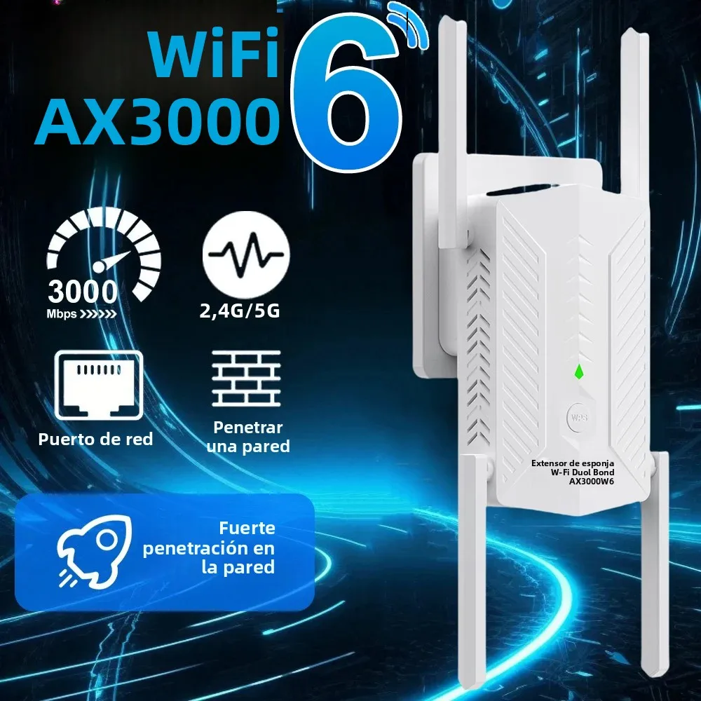 Repetidor extensor AX3000 WiFi 6, amplificador de señal Dual Band 2,4G/5GHz Wi-Fi WPS, enrutador de red de largo alcance para el hogar y la Oficina