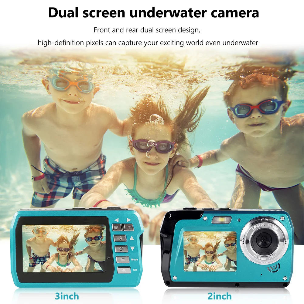 Cámara Digital impermeable 1080P 4K 56MP, videocámara antivibración para exteriores, IPS, pantalla Dual, Selfie, para natación - imagen 5
