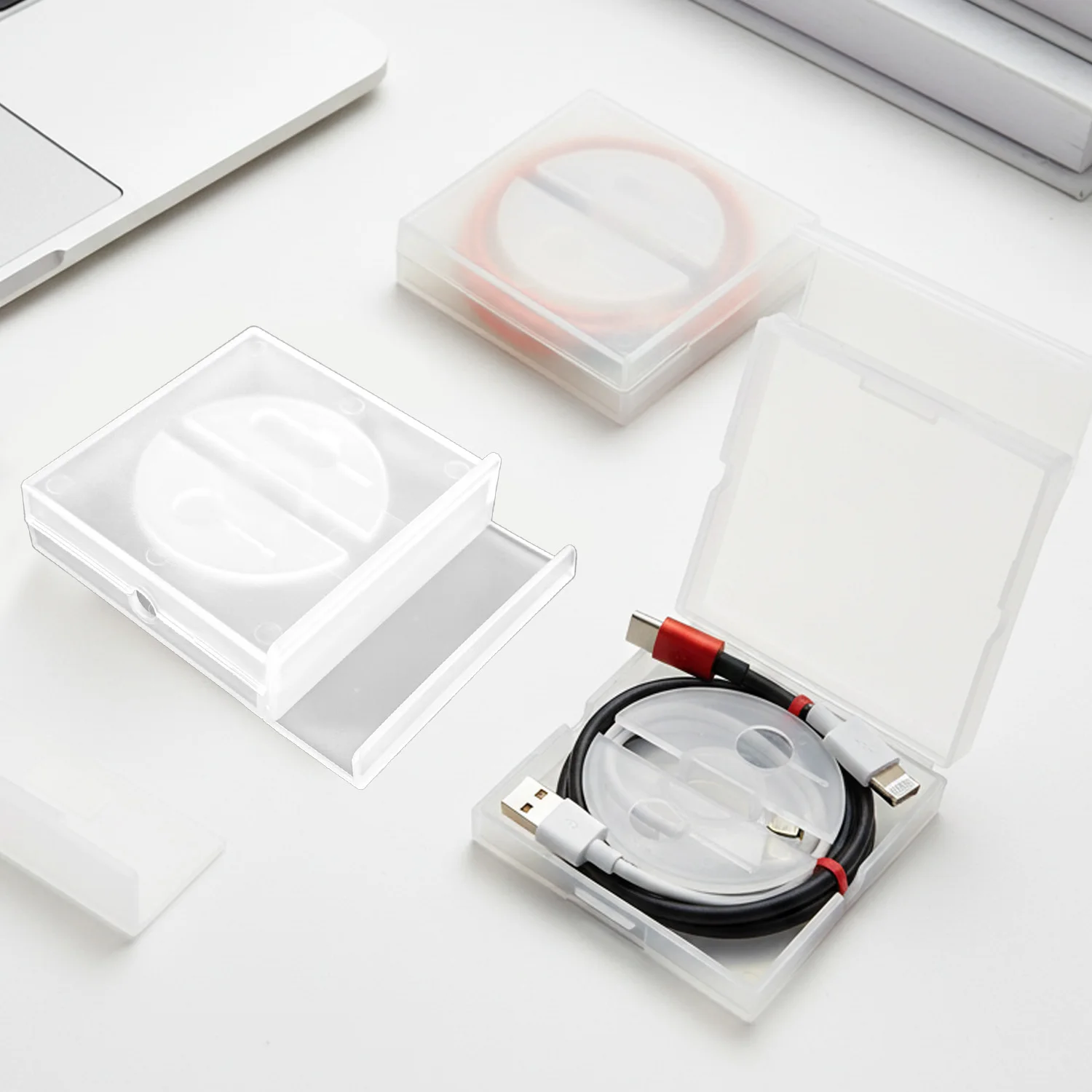 Organizador enrollador de Cable de datos para auriculares multifunción, soporte para teléfono móvil, gestión de estuche de almacenamiento de línea USB transparente retráctil - imagen 4