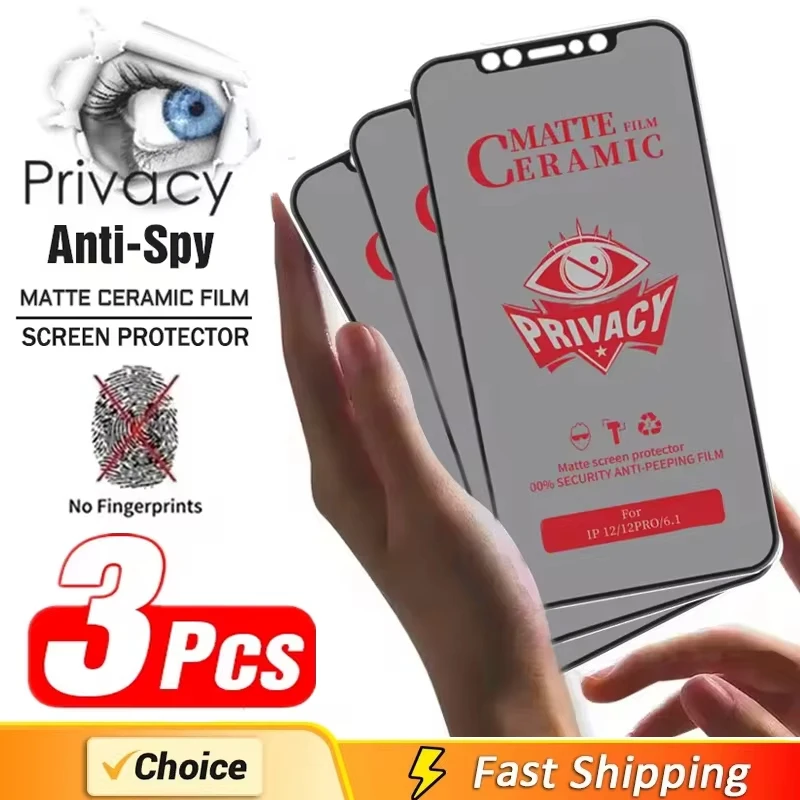 Protectores de pantalla de privacidad de cerámica mate para iPhone 16 17 Pro Max 15 14 13 12 11 17 Air 8 6 7 Plus X XS Xs Max SE2 vidrio templado