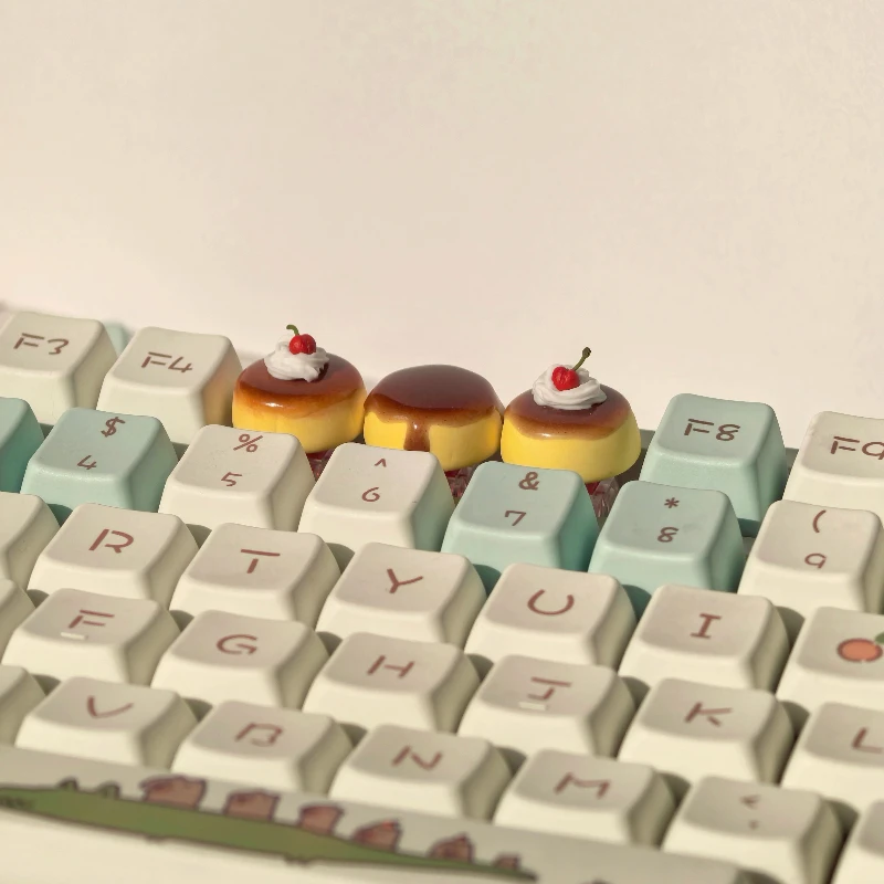 Juego de teclas con tema de pudín de caramelo, teclas artesanales de resina 3D, teclas originales personalizadas hechas a mano para accesorios de teclado mecánico - imagen 3