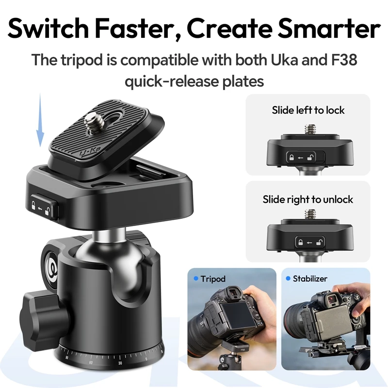 Ulanzi TT53 1,8 M viajero Uka trípode ligero con cabeza de bola UKA cámara DSLR trípode plegable soporte 3 KG - imagen 5