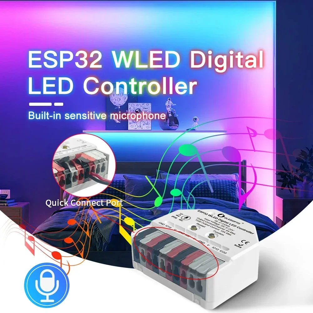 Mini controlador WLED LED Gledopto música modos dinámicos uso para tira WS2811 WS2812 SK6812 TM1814 WS2813 WS2815 - imagen 3