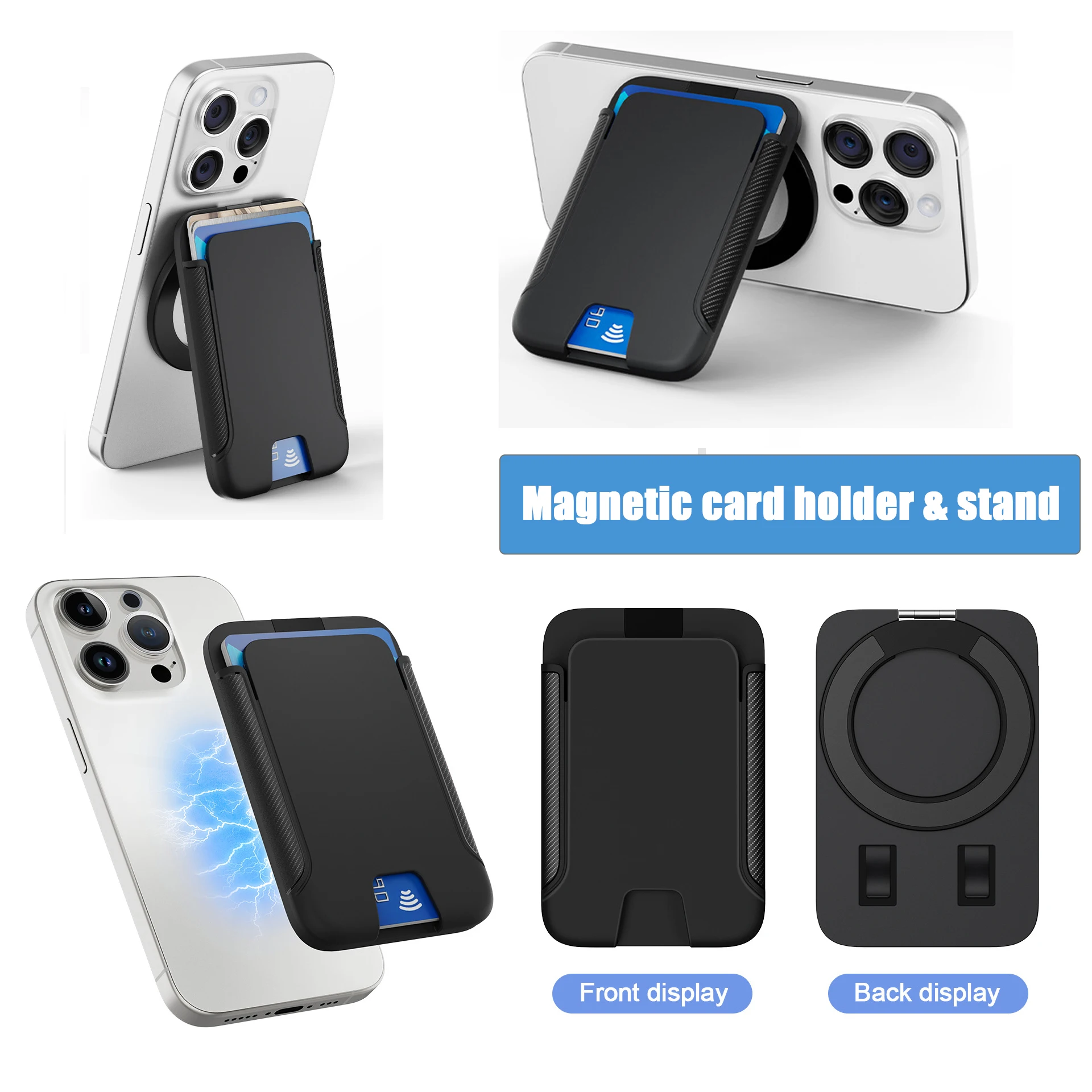 Soporte magnético para anillo de teléfono tipo billetera, soporte magnético MagSafe para teléfono móvil, soporte para tarjetas para iPhone 16/15/14/13/12 - imagen 2