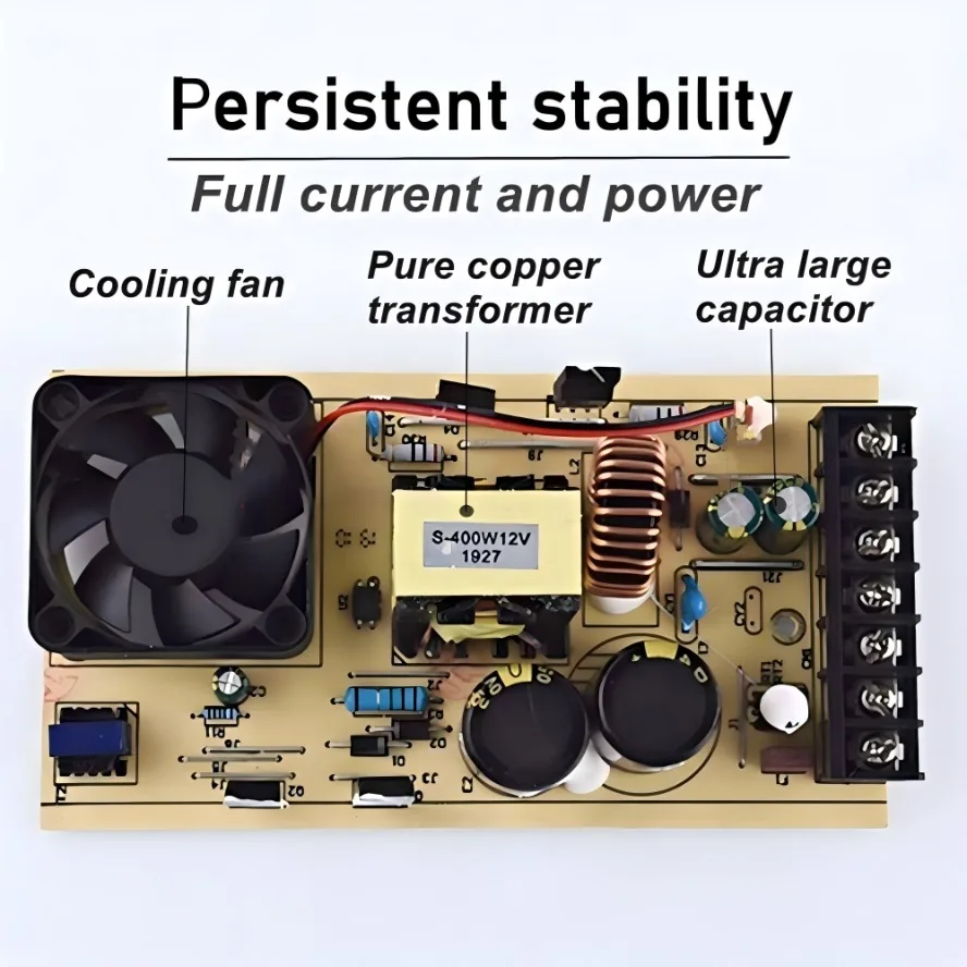 Fuente de alimentación a prueba de lluvia de grado de ingeniería, ventilador de refrigeración de potencia completa AC 220V a DC 12V 24V, controlador LED impermeable a prueba de polvo para exteriores - imagen 5
