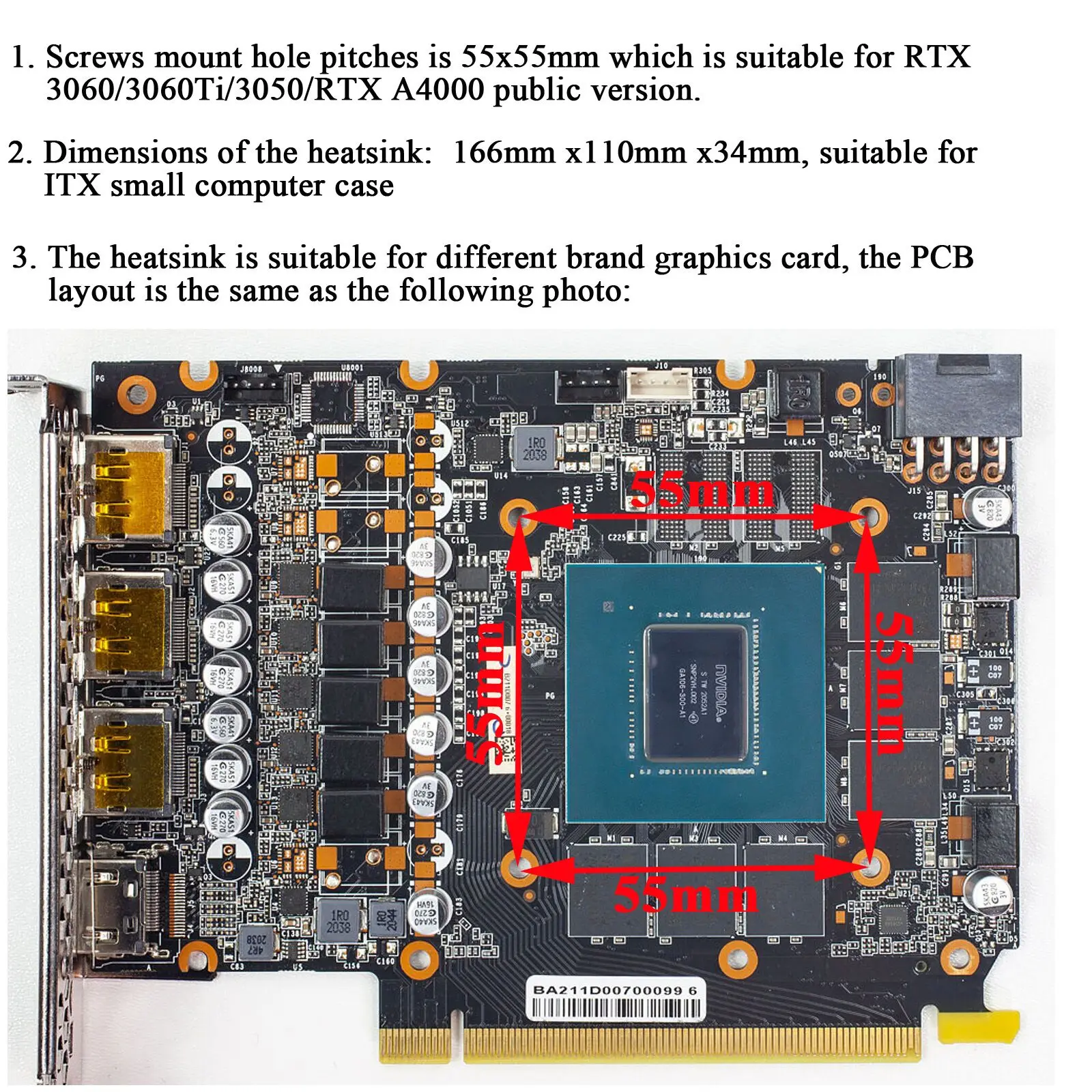 Disipador de calor de repuesto para tarjeta gráfica RTX3060 Ti para Lenovo RTX 3060ti GPU, disipador de calor con ventilador de rodamiento para poner en la caja ITX - imagen 5