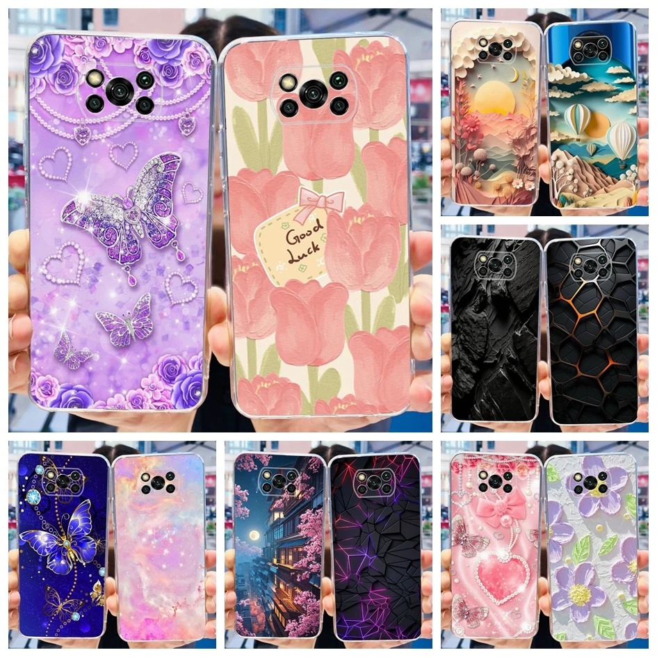 Funda transparente para teléfono Xiaomi Poco X3, carcasa de silicona suave con flores, a la moda, NFC