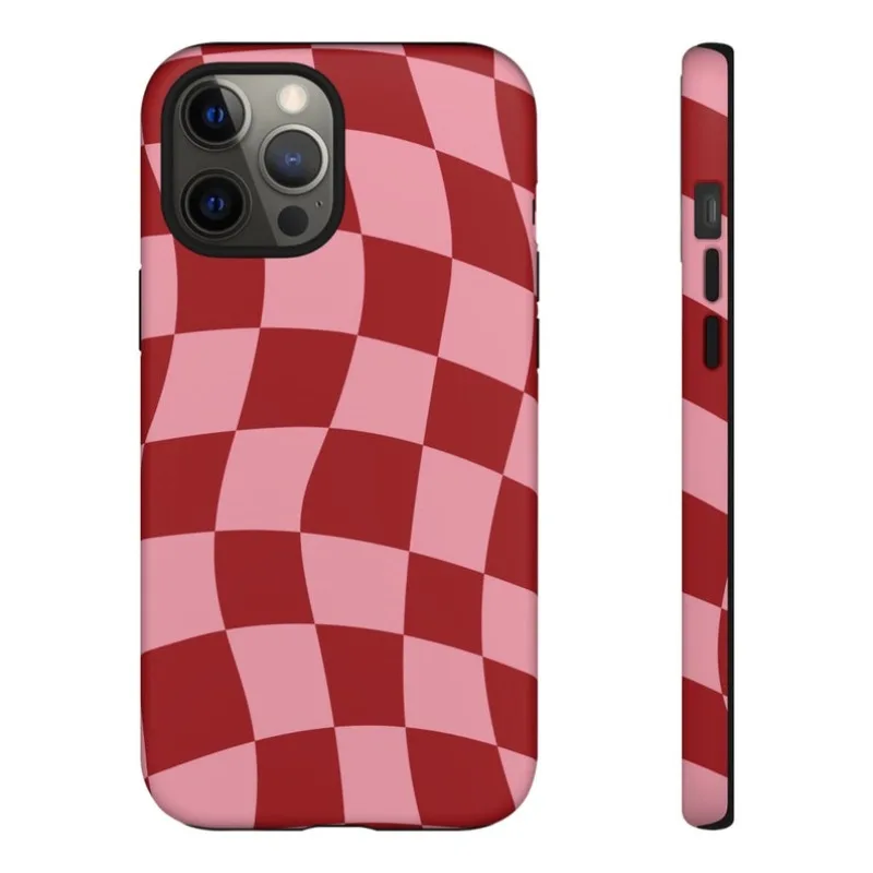 Funda de teléfono a cuadros ondulada roja Retro para iPhone 16 15 14 13 12 11 Pro Max XS XR XSMax 6 7 8 Plus cubierta dura HD brillante para PC - imagen 5