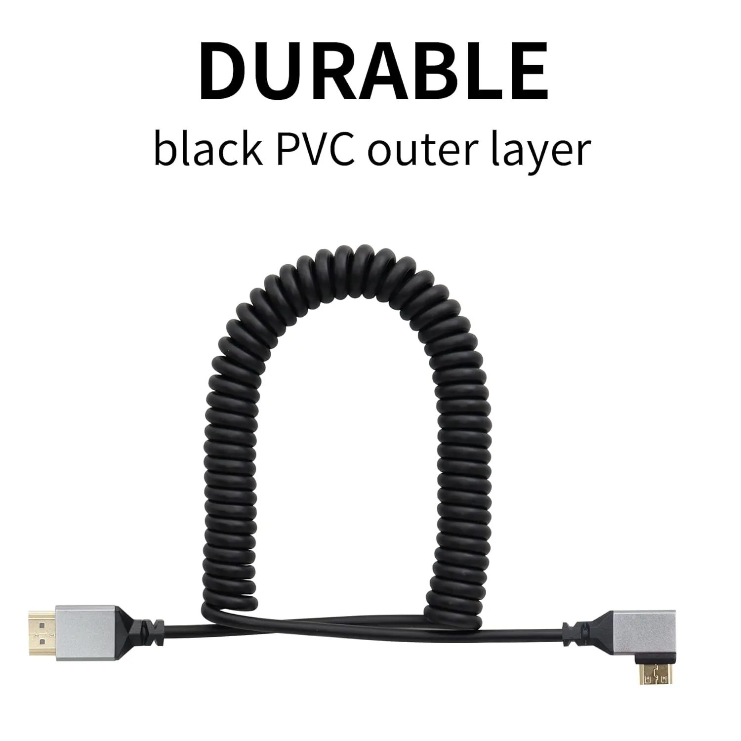 Cable en espiral de resorte compatible con Micro Mini HDMI, ángulo izquierdo/derecho/arriba/abajo de 90 grados, compatible con 3D 4K para tableta, videocámara DSLR - imagen 3