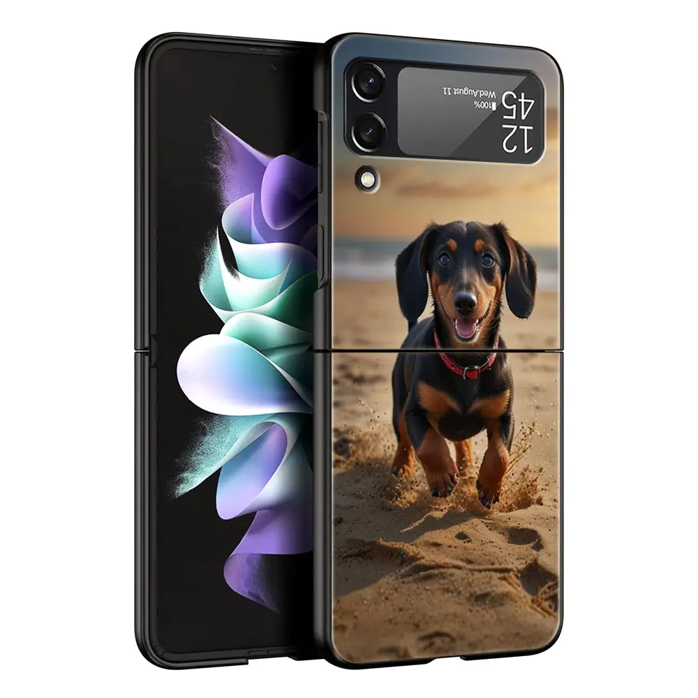 Funda de teléfono para Samsung Galaxy Z Flip 3 4 5 6 plegable para Samsung Z Flip5 PC cubierta dura silueta perro lindo animal - imagen 5