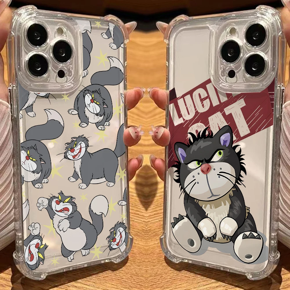 Divertida funda de teléfono con diseño de gato Lucifer para iPhone 16 15 14 Plus 13 12 Mini 11 iPhone16 Pro Max X Xs XR 7 8, funda transparente suave a prueba de golpes