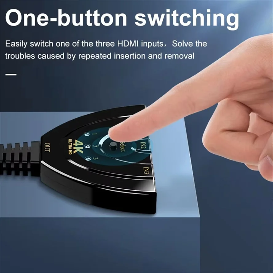 Cable de interruptor Compatible con HDMI 4K, adaptador de conmutador de vídeo, 3 entradas, 1 puerto de salida Hub para PC, TV, Xbox, PS3/4, divisor de Monitor de proyector