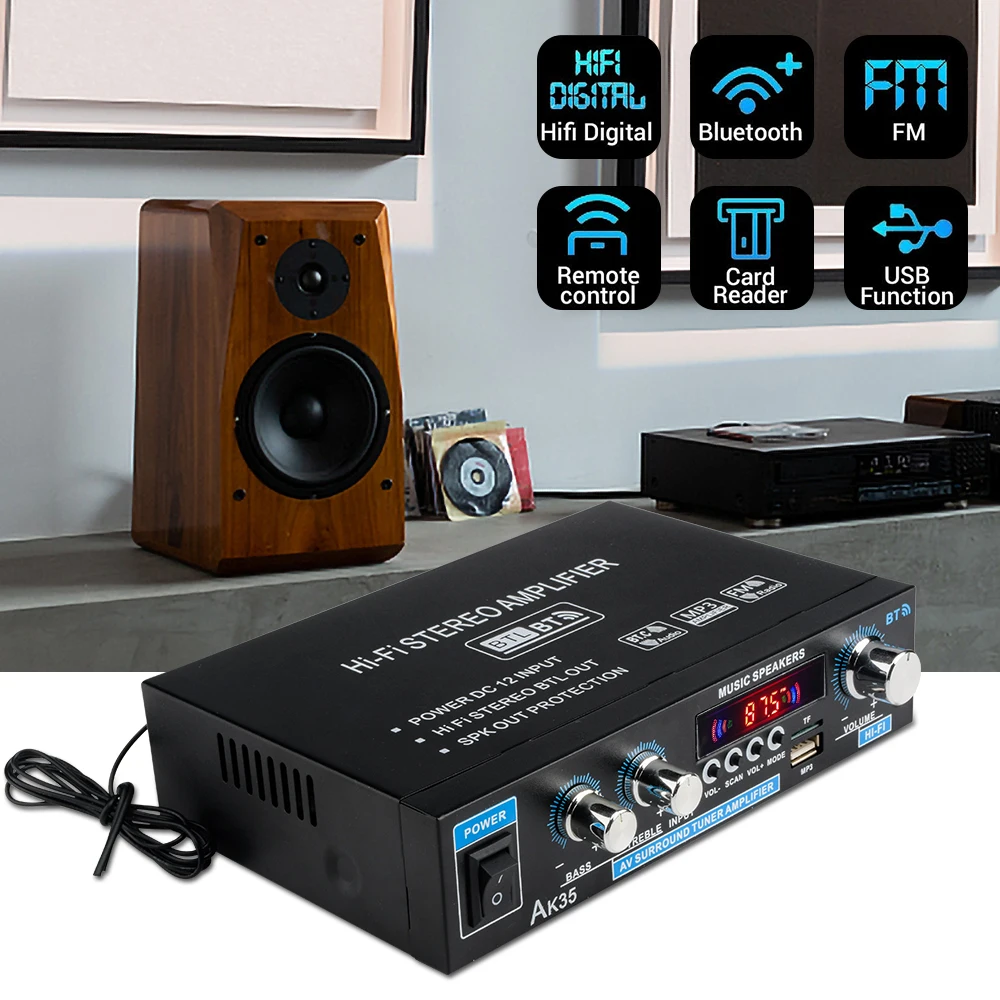 Mini amplificador Bluetooth AK35 de 90W + 90W, amplificador de potencia de Audio estéreo HiFi de 2 canales, Control remoto, Radio FM para amplificador de subwoofer para el hogar y el coche - imagen 5