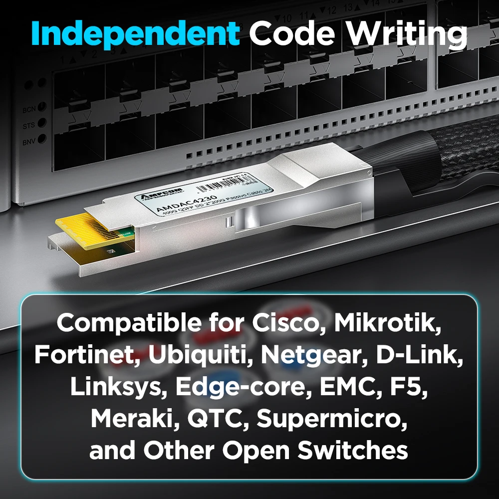 AMPCOM 400G PAM4 QSFP-DD a 2x 200G QSFP56 Cable de conexión de cobre Twinax de conexión directa pasiva, DAC 400G a 2x200G para Cisco, etc. - imagen 2