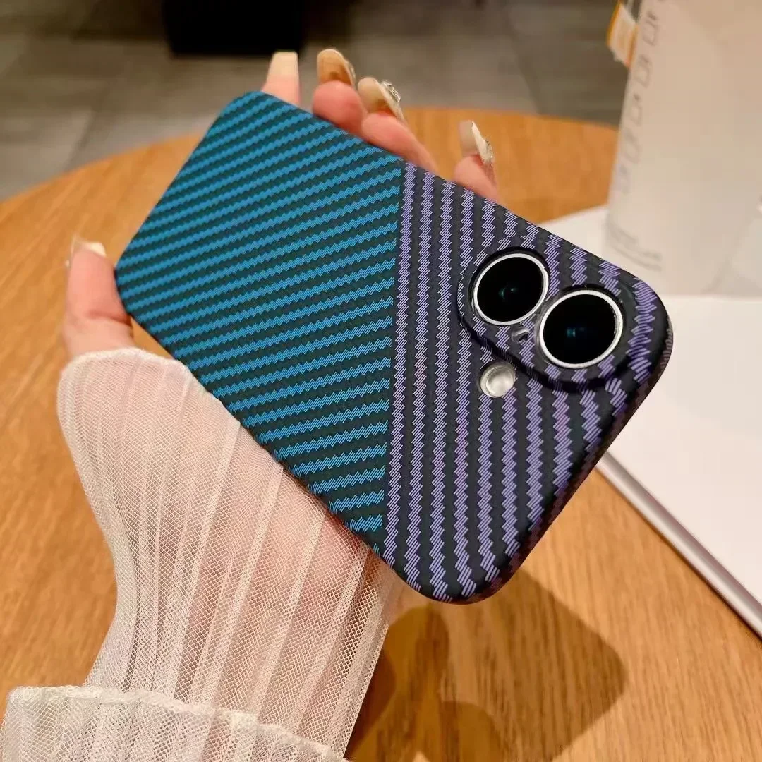 Funda de teléfono mate con textura de fibra de carbono de lujo para iPhone 16, 16 Plus, 15, 14, 16 ProMax, carcasa dura ultrafina a prueba de golpes - imagen 2