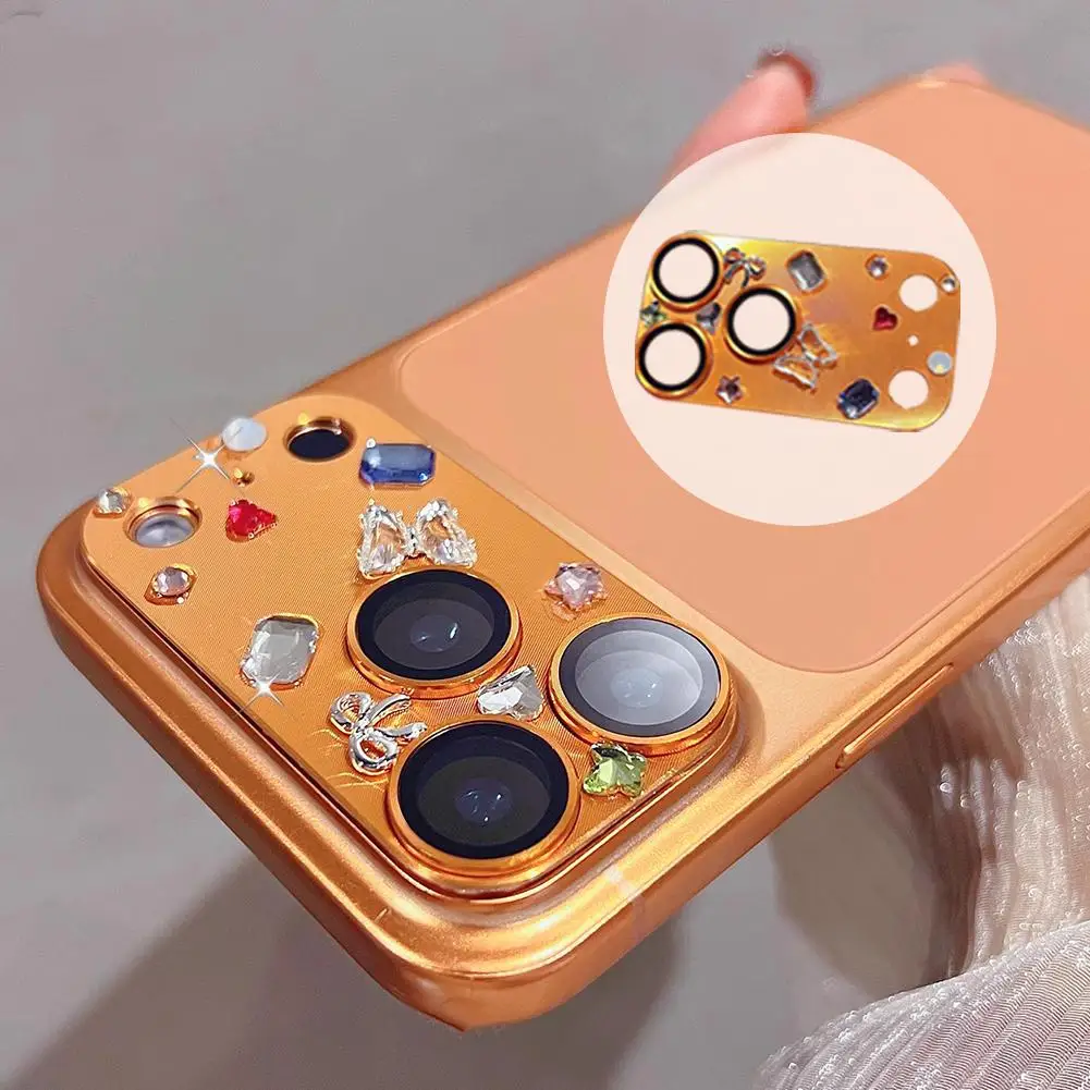 1 Uds película de lente con funda protectora de diamantes de imitación para iphone 17 Pro Max 17 protectores de pantalla de Metal con purpurina de diamantes de imitación de aire C8S6 - imagen 4