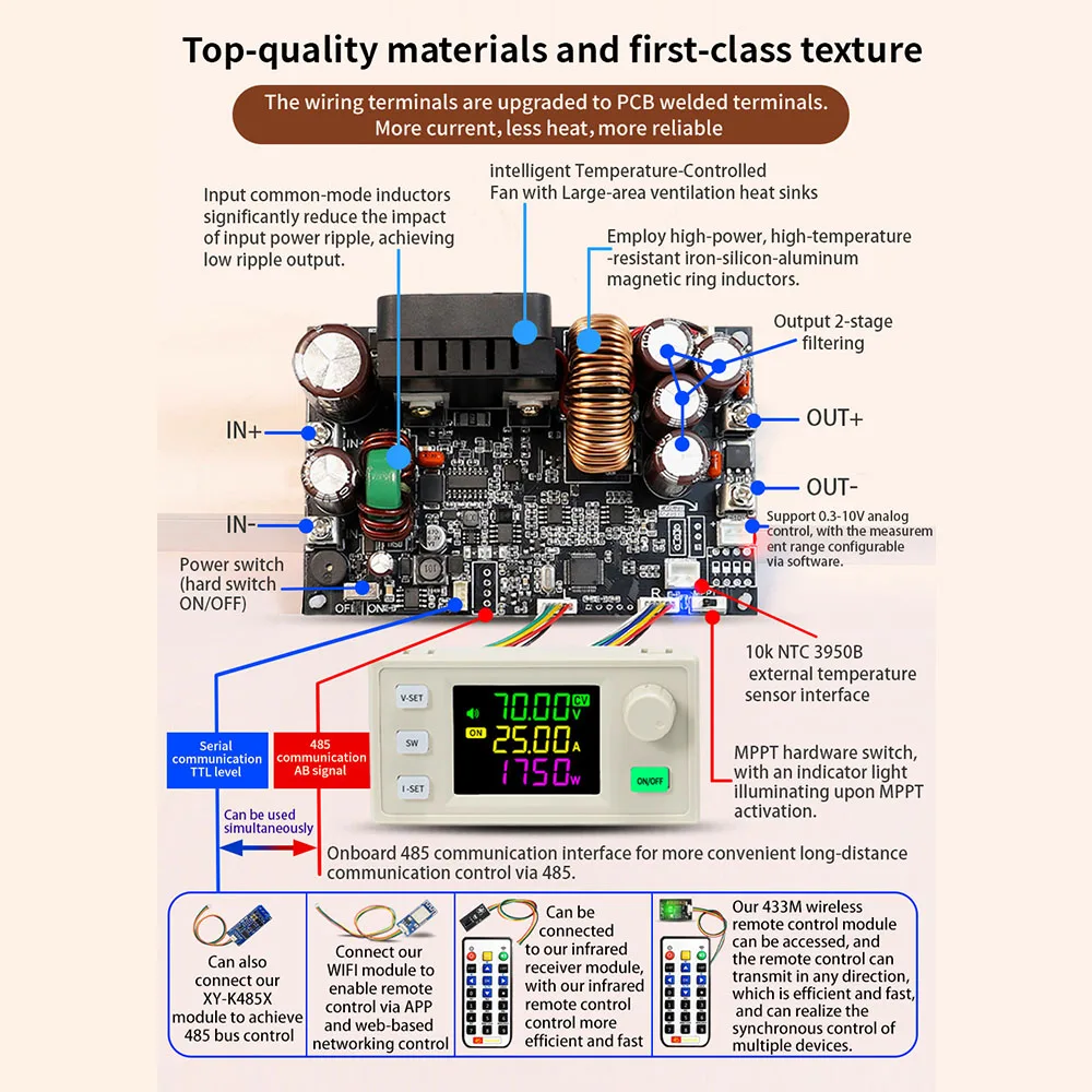XY7025 25A/1750W CNC fuente de alimentación de voltaje estabilizado convertidor Buck CC CV voltaje constante módulo reductor de corriente constante - imagen 5