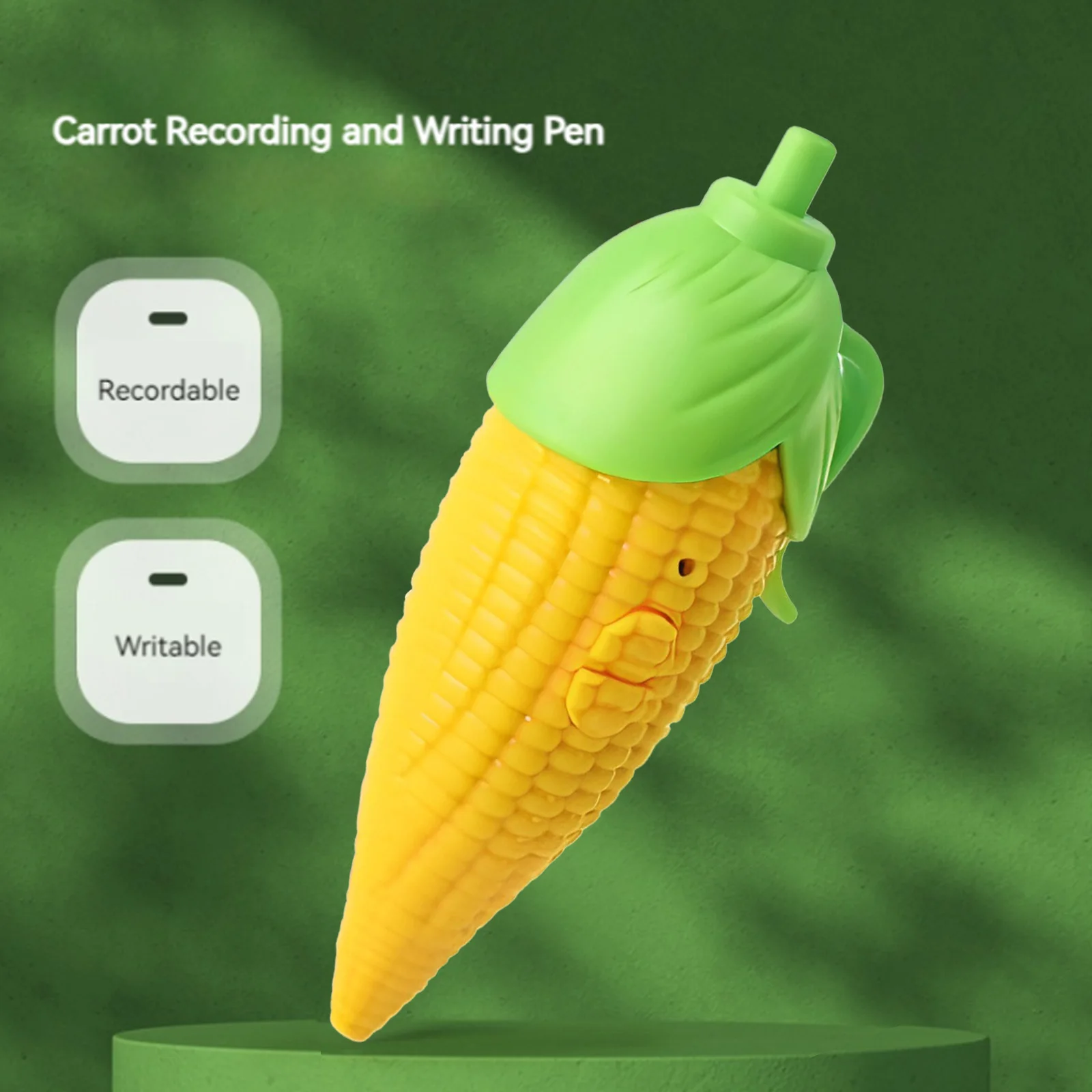 Lindo dispositivo grabador en forma de maíz, bolígrafo de escritura suave para niños, bolígrafo grabador de voz, suministros escolares - imagen 4