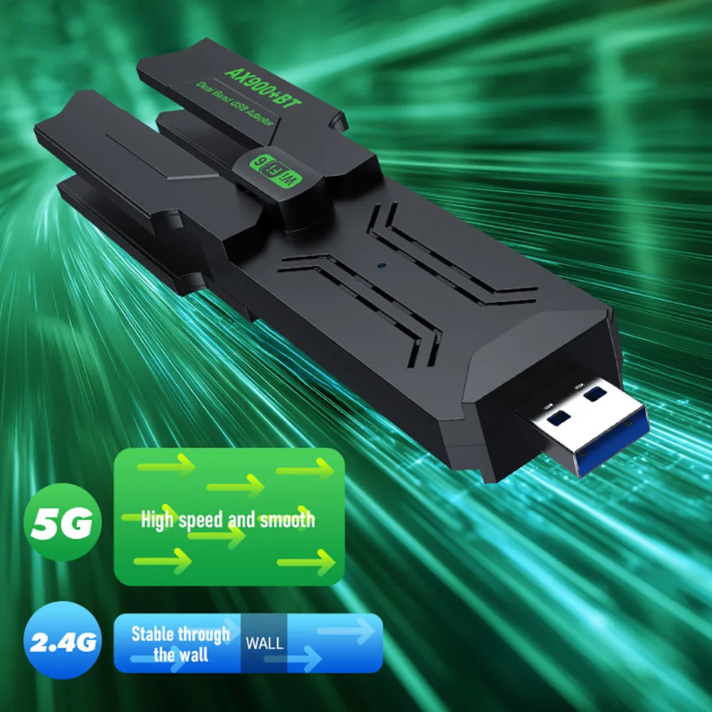 Adaptador 2 en 1 AX900 WiFi 6 Bluetooth5.4, Dongle USB de doble banda, 2,4G y 5GHz, tarjeta de red WiFi USB, receptor Wlan inalámbrico, controlador gratuito - imagen 2