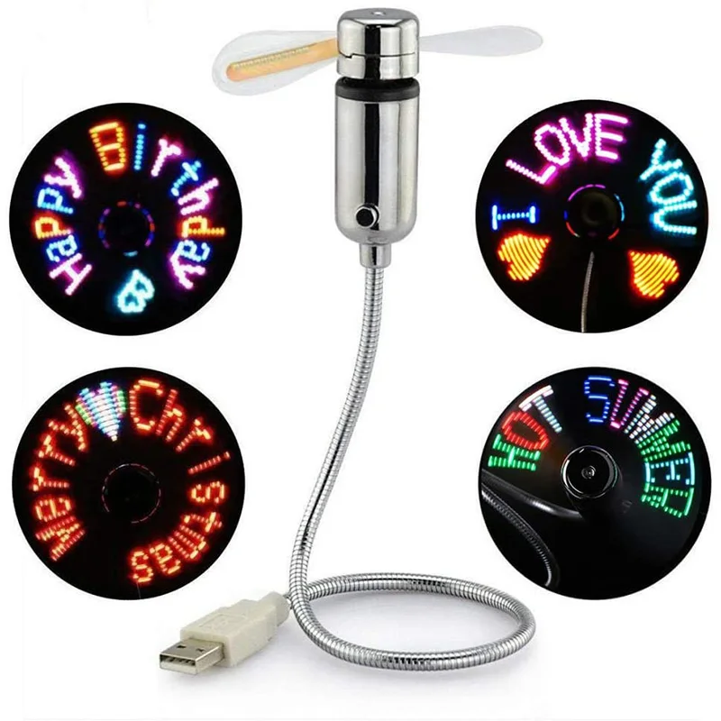 Ventilador USB creativo, ventilador programable con luz LED RGB USB, cuello de cisne Flexible, Mini ventilador USB para mensajes DIY para PC, portátil, Notebook y escritorio