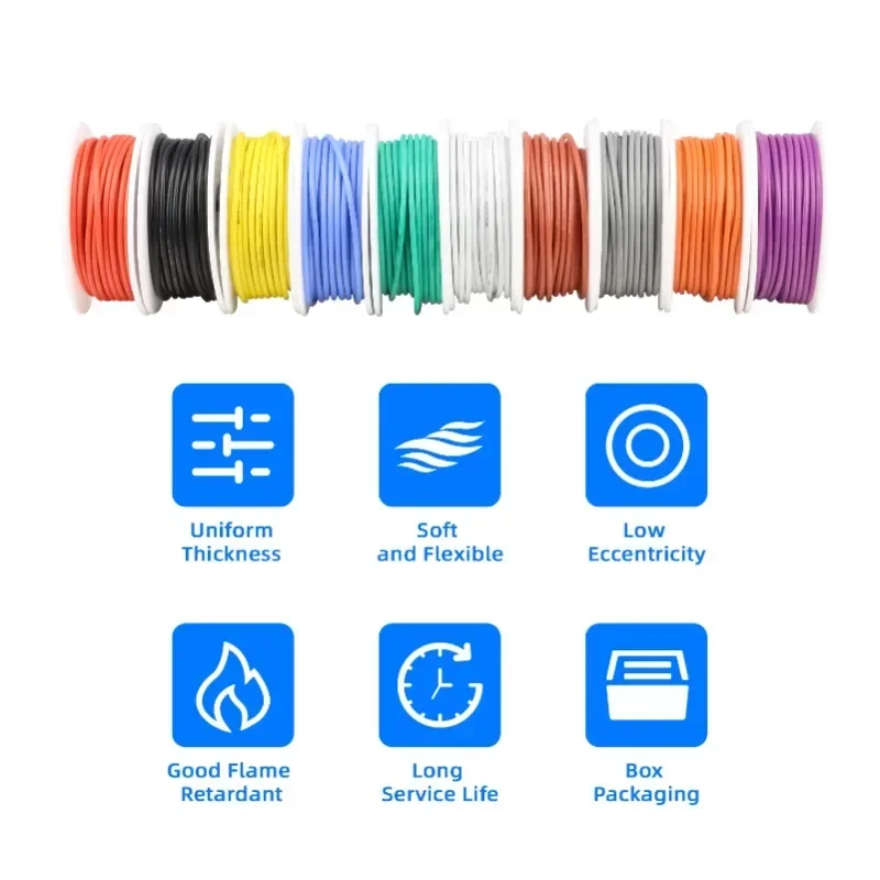 30/28/26/24/22/20/18/16 AWG 5 colores en una caja Kit alambre de silicona suave resistente al calor Cable trenzado Cable de cobre estañado eléctrico - imagen 5