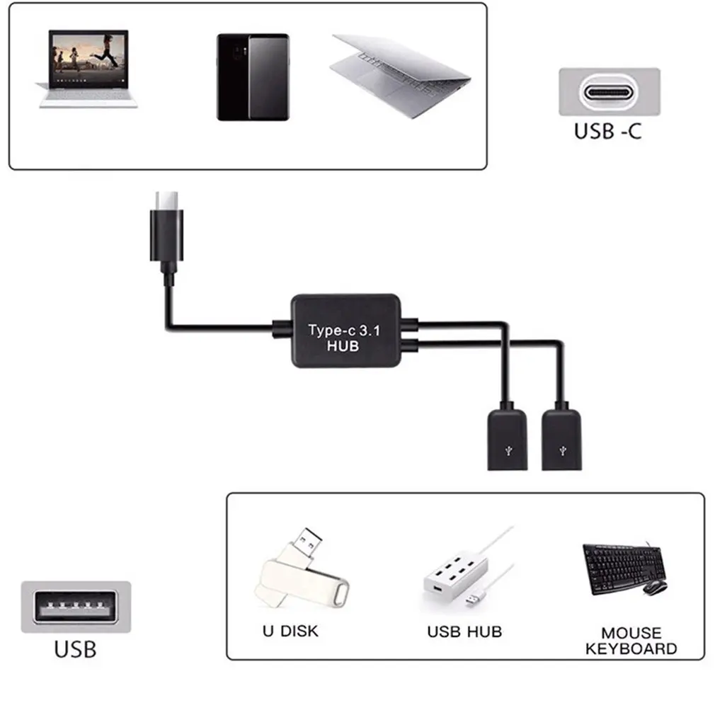 Nuevo 2 en 1 tipo C a 2 OTG Cable HUB de doble puerto divisor Y para tableta Android ratón teclado Micro-USB tipo C adaptador convertidor - imagen 3