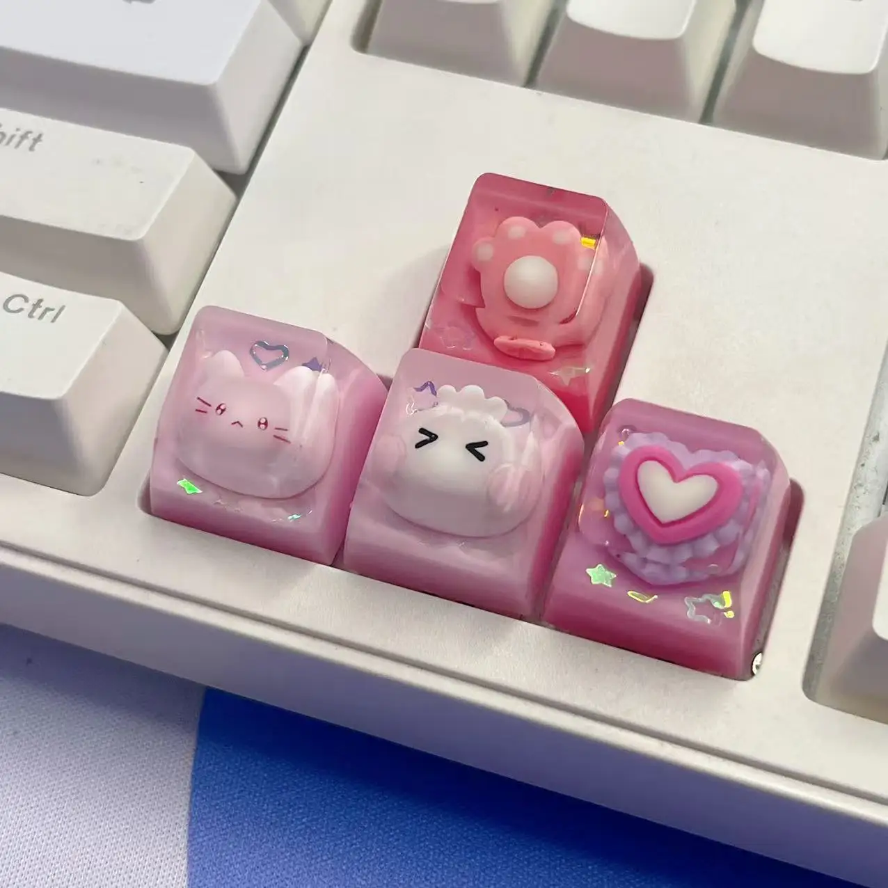 DIY lindo gato rosa cabeza Keycap gato garra juego Teclado mecánico resina transparente brillo ESC llave pareja regalo Keycap