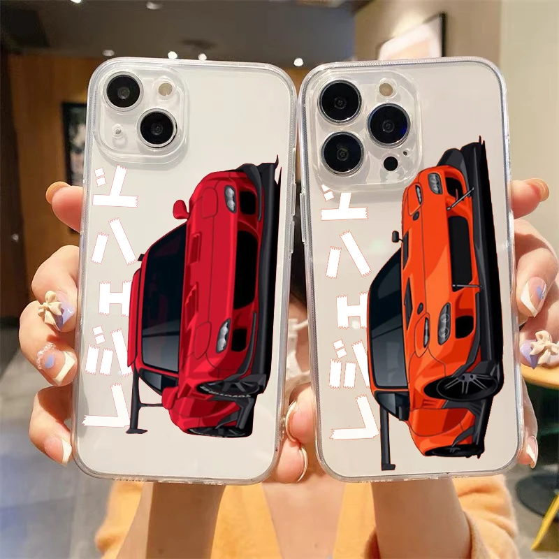 JDM Tokyo Drift Sports Car funda de teléfono transparente a prueba de golpes para iPhone 14, 15, 16, 13, 12, 11 Pro Max, 7, 8 Plus, X, XR, XS, Max, SE