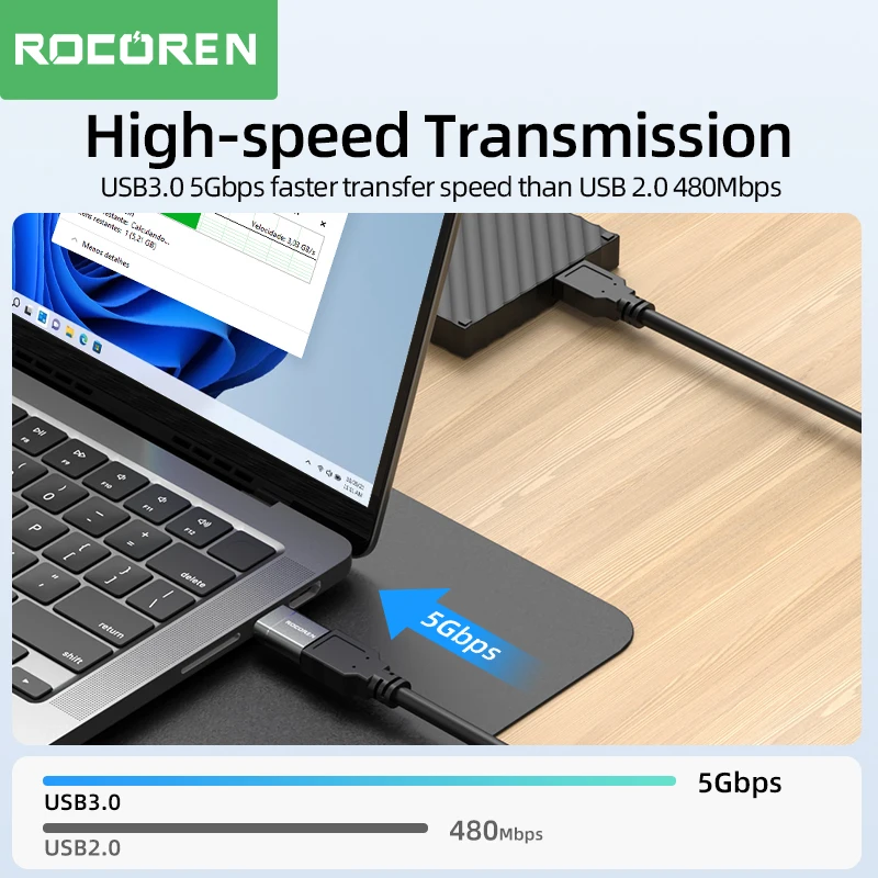 Rocoren-Adaptador USB tipo C macho A USB 3,0 hembra, convertidor para MacBook, Samsung S22, S20, Android, tipo C, USBC, conector OTG - imagen 2