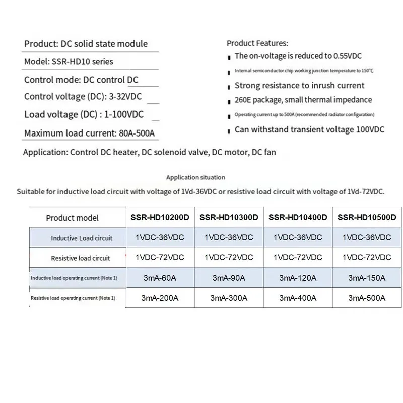 SSR-HD10 DC relé de estado sólido 80A 100A 120A 150A 200A 300A 400A 500A 100V DC control DC SSR-HD10300D SSR-HD1080D SSR-HD10100D - imagen 3