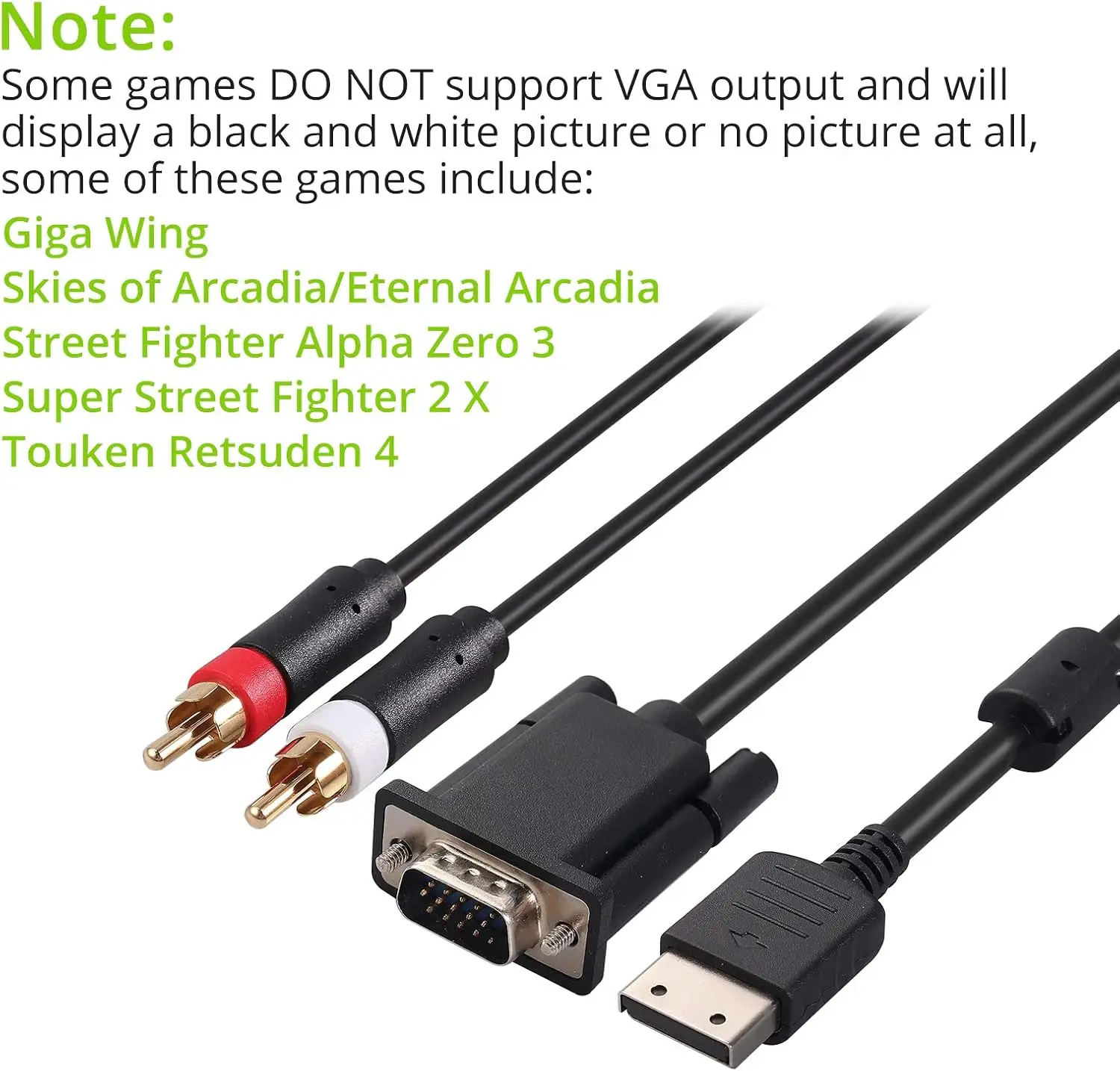 Cable VGA Dreamcast de 1,8 m para cable RCA de alta definición para audio Dreamcast