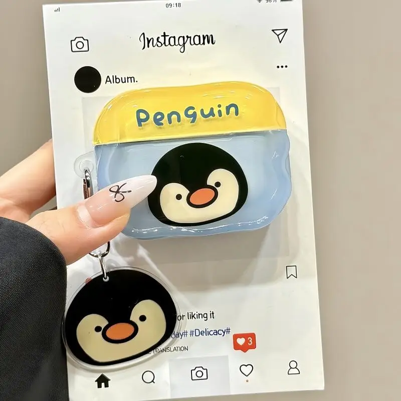 Funda de auriculares de pingüino de dibujos animados para Apple Airpods Pro funda suave de TPU para auriculares para Airpods 4 3 2 1 funda con llavero - imagen 2