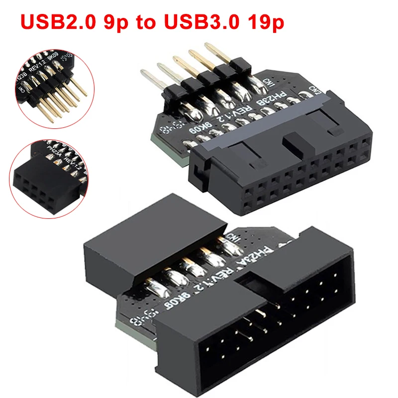 Placa base USB2.0 de 9 pines a USB3.0, convertidor de conector de Panel frontal de 19 pines, USB 3,0 de 19/20 pines a USB 2,0, adaptador macho/hembra de 9 pines