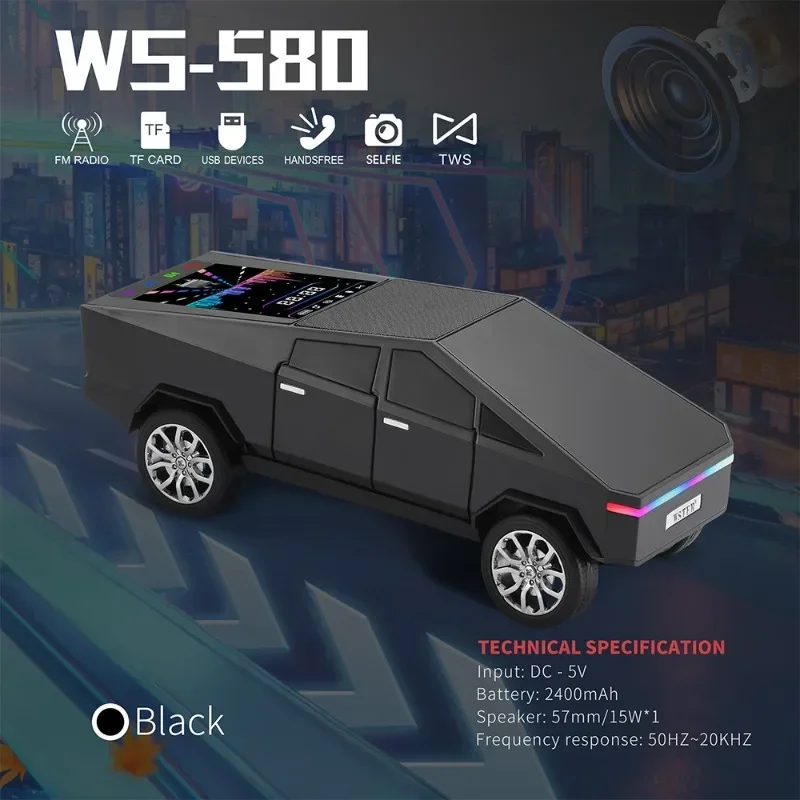 Altavoces inalámbricos de dientes azules con forma de coche, con TF, USB, FM, manos libres, función de luz LED Autodyne, subwoofer pequeño recargable - imagen 5