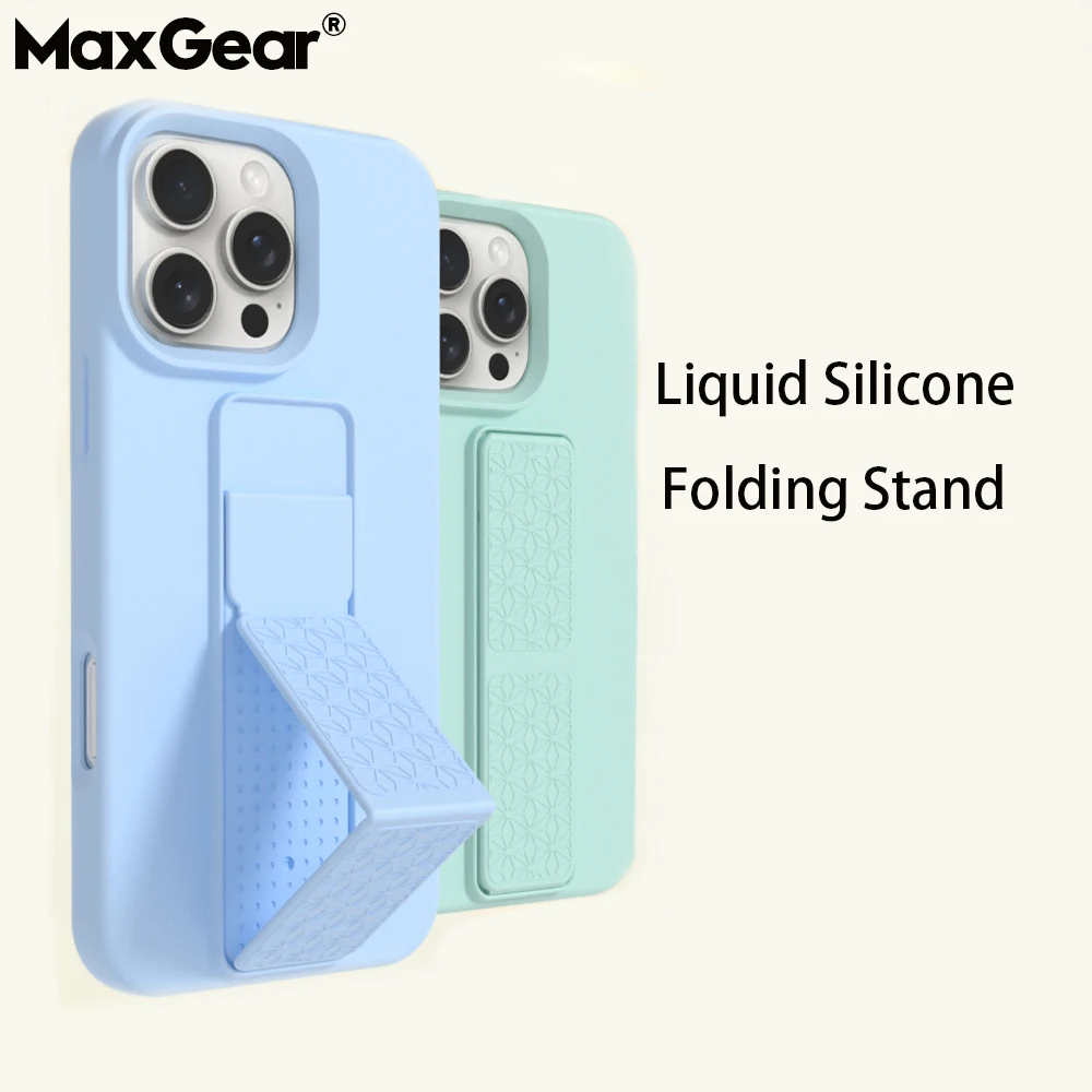 Funda de teléfono con soporte plegable invisible de silicona suave líquida para Apple iPhone 16 15 14 Plus 13 12 11 Pro Max cubierta a prueba de golpes