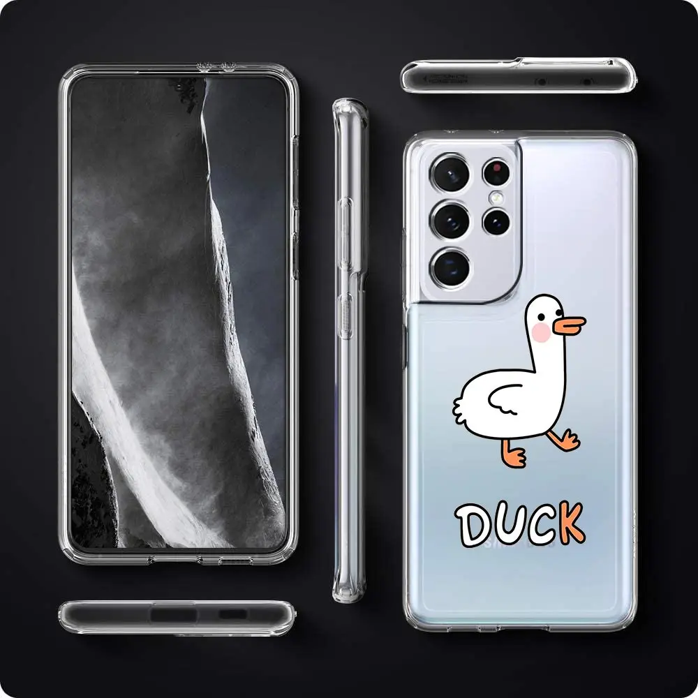 Funda de teléfono con dibujos animados de pato de ganso para Samsung Galaxy S23 S22 Ultra S20 S21 FE 5G S10 S10E S9 S8 Plus 4G, funda trasera transparente - imagen 3