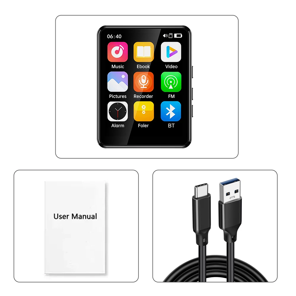 Reproductor de MP3 de 2,4 pulgadas compatible con Bluetooth, pantalla completa táctil, reproductor de música HiFi, altavoz incorporado con libro electrónico/FM/Radio/vídeo - imagen 5