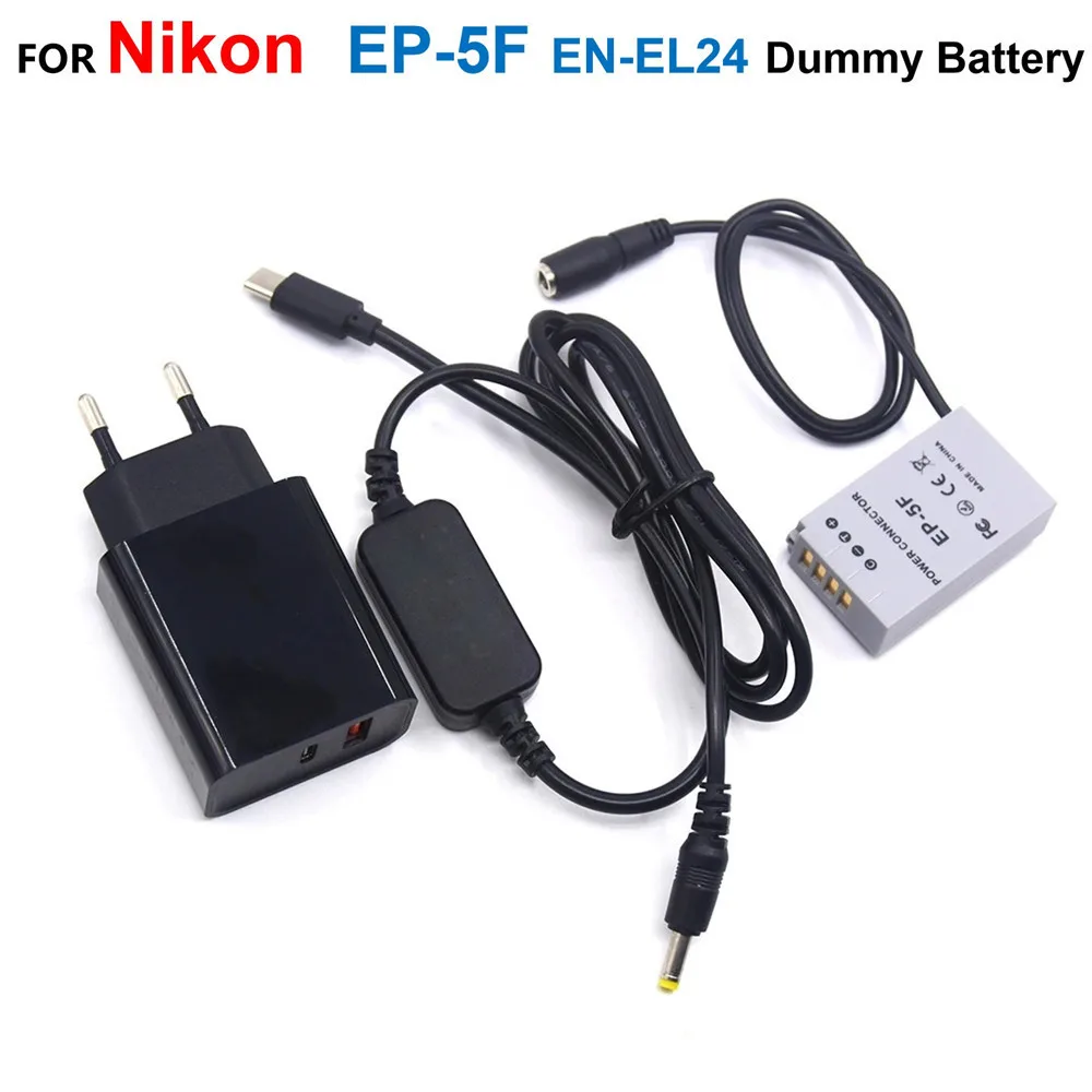 Cable de alimentación USB tipo C + acoplador CC EP-5F EN-EL24 ENEL24 VFB1190 batería simulada + adaptador de cargador PD para cámara Nikon 1 J5 1J5 - imagen 2