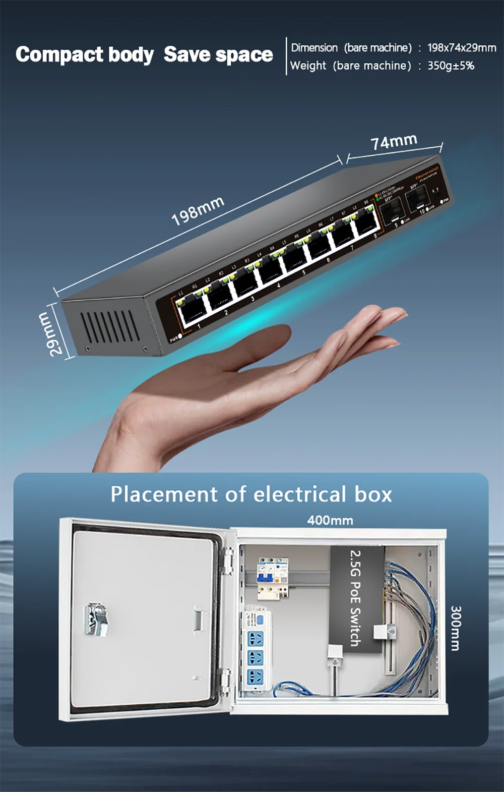 Conmutador de red Ethernet 2,5G Conmutador 2500BASE-TX de 8 + 2 puertos con puerto SFP 2*10G para cámara IP/seguridad CCTV - imagen 4
