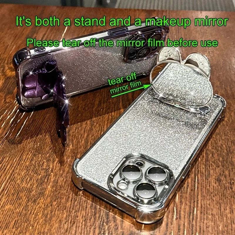 Para Honor Magic 7 6 5 4 Lite 3 Pro chapado cuatro esquinas Anti-caída funda suave de silicona espejo soporte de conejo cubierta de cadena de cuentas transparentes - imagen 5